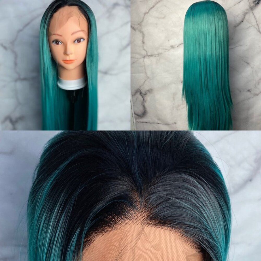 Ombre Black Roots-Green Lace Wigs